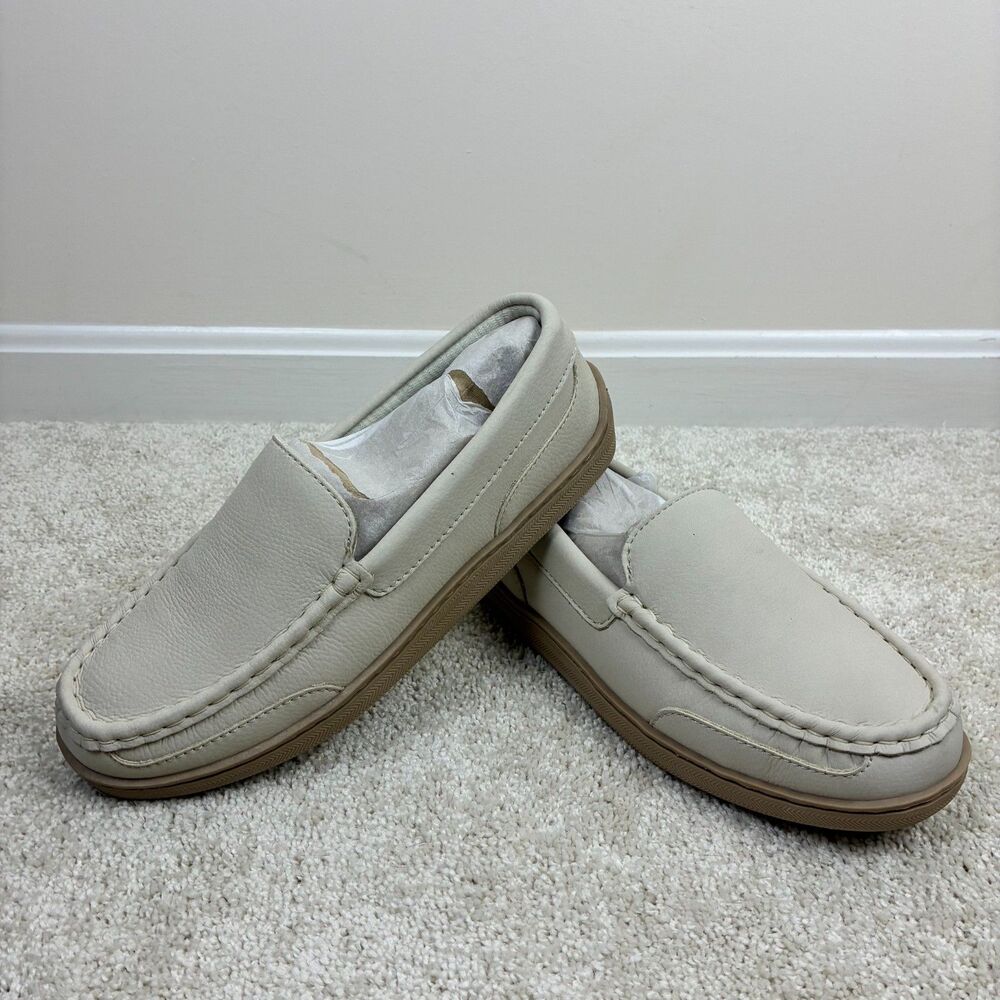 New MySlippers Women's All-Season Leather Moccasin Slippers Beige Cream Size 8